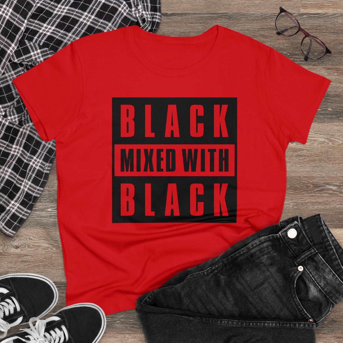 Black Mixed with Black Women's Midweight Cotton Tee