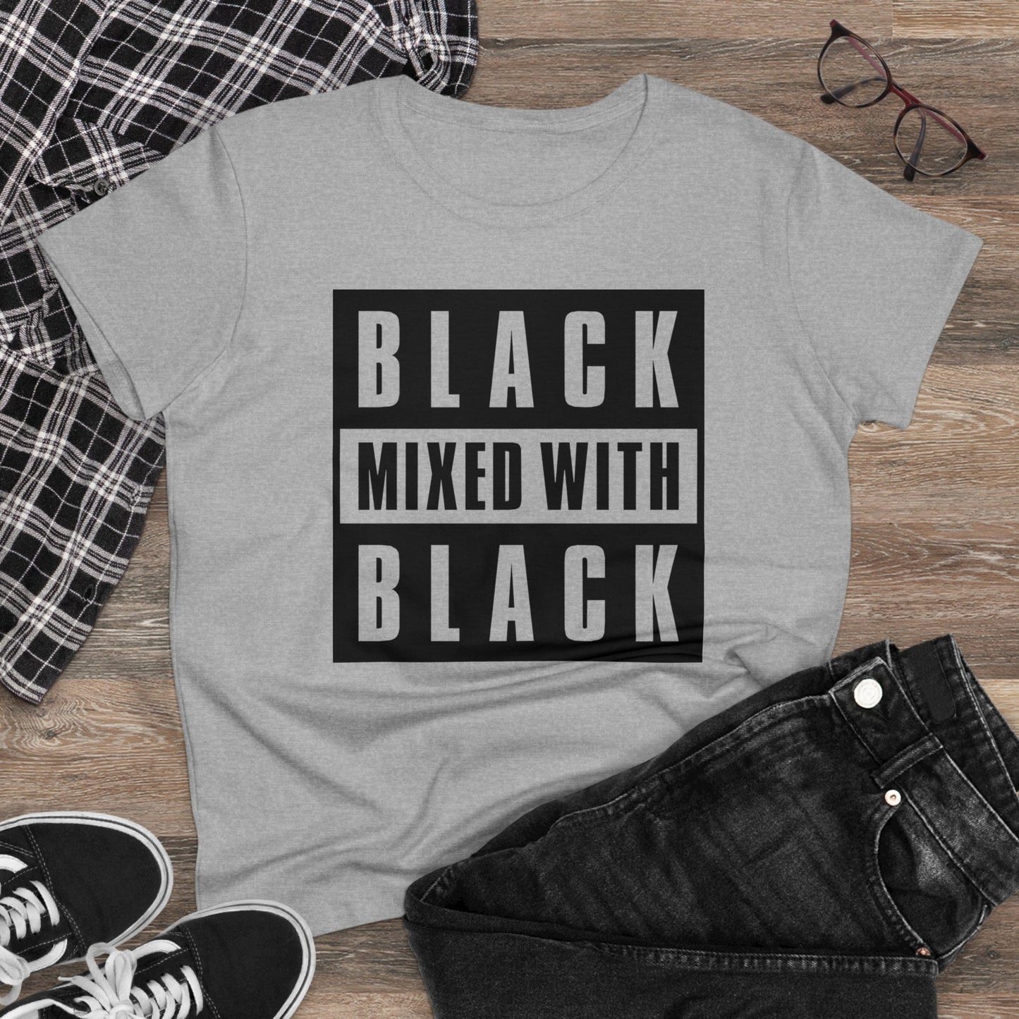 Black Mixed with Black Women's Midweight Cotton Tee